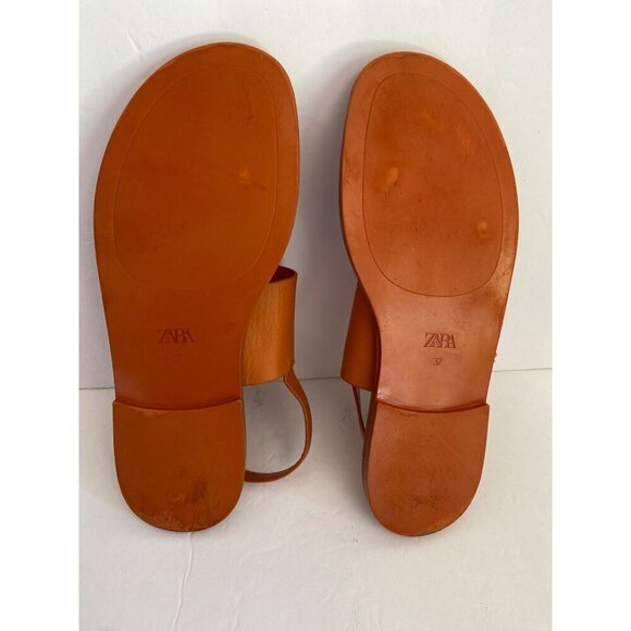 Zara Orange Leather Strappy Sandals With Knot Detailing 37 - Picture 5 of 5
